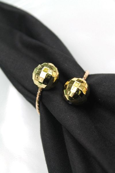 Emtory Home 6 Pieces Golden Disco Napkin Rings with Metal Ring - Gold Napkin Rings