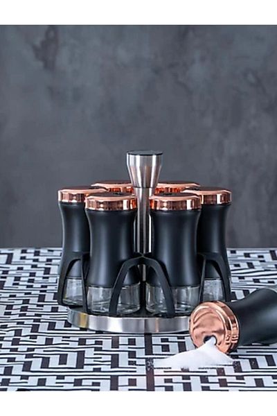 ACAR 6 Piece Spice Set with Stand - Black