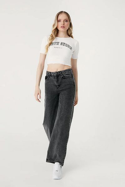 SHEVEGA Snow Black Boyfriend Flare Jean Φαρδύ τζιν παντελόνι