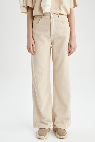DeFacto Wide Leg Velvet Long Length 100% Cotton Trousers Y9872az22wn
