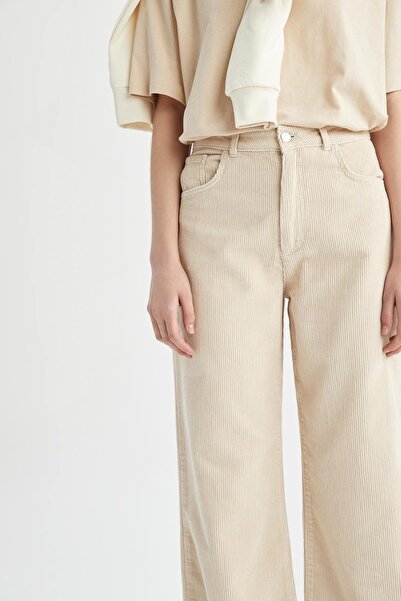 DeFacto Wide Leg Velvet Long Length 100% Cotton Trousers Y9872az22wn