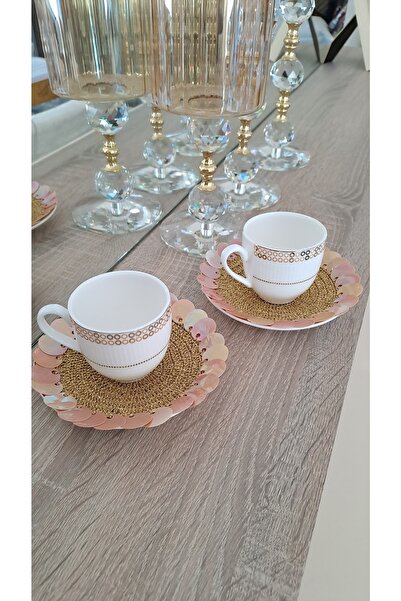 SOUL BY A&B El Örgüsü Kahve Bardak Altlığı Simli Pullu Gold Ip 2li Bardak Tabak Altlığı Yılbaşı Şık Sunumlar