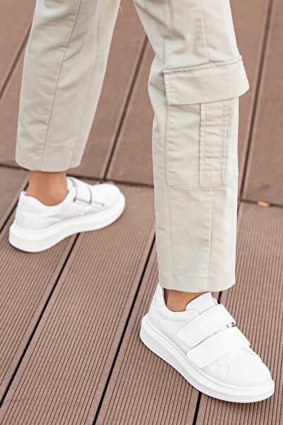 BOUIS Women's White Daily Double Band Flexible Orthopedic Sole Sneakers Sturdy Lightweight Walking Sports Shoes