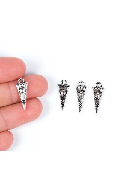 yfhobi 10 Adet - 19 Mm Üçgen Desenli Metal Uç, Takı Malzemesi, Boyalı Gümüş K...