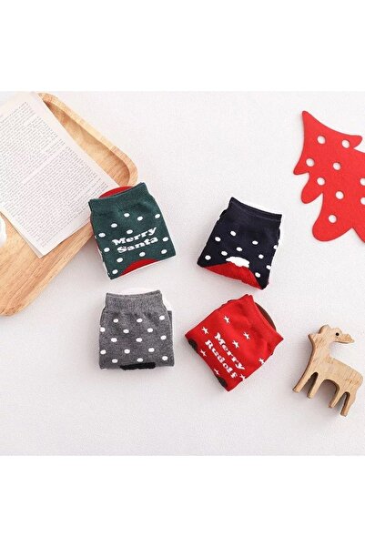 Atacık Çorap 4 Çift Kadın Yıkamalı Yılbaşı Desenli Bilek Patik Çorap