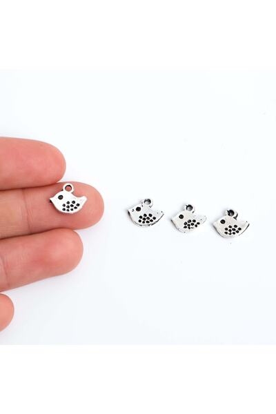 yfhobi 8 Adet - 9 Mm Kuş Desenli Metal Uç, Takı Malzemesi, Boyalı Gümüş Kaplama