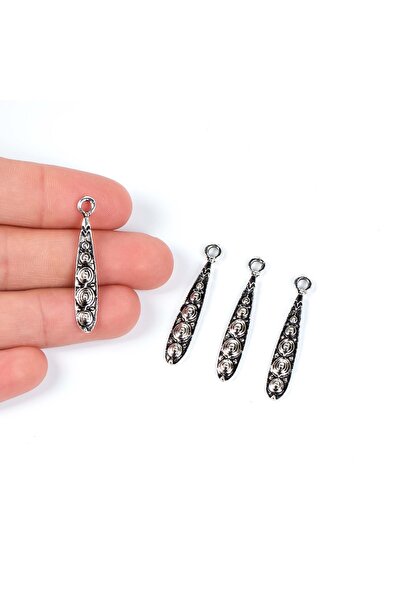 yfhobi 3 Adet - 34 Mm Damla Desenli Metal Uç, Takı Malzemesi, Boyalı Gümüş Ka...