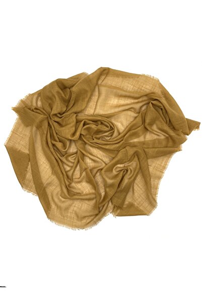 nazipek Keten Kumaş Flamlı Yazma Eşarp 100x100cm Hardal Sarısı