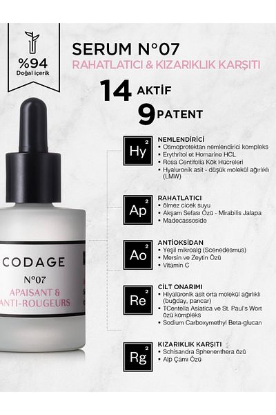 Codage ANti-redNess - RelaxiNg aNd SoothiNg Serum N ° 07 30 ML