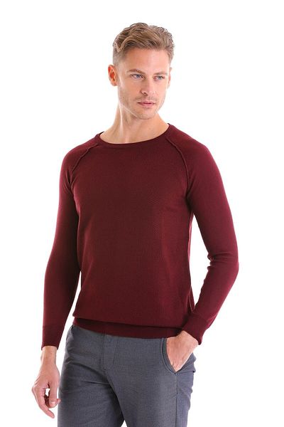 Hatemoğlu Pulover din tricot din lână, cu model, roșu Claret, cu croiala normală