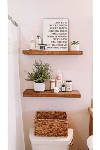 Karaköse Ahşap Masif Ahşap 2'li Dekoratif Duvar Rafı Kitaplık Banyo Düzenleyi...