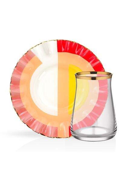 Glore طقم شاي زجاجي ذهبي مذهّب من ستورم