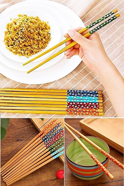Neptün Life Wooden Patterned Bamboo Chopstick - Washable and Usable 1 Pair