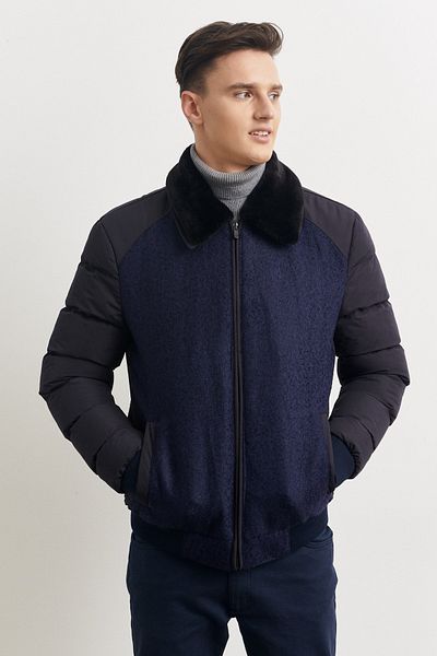 ALTINYILDIZ CLASSICS Ανδρικό παλτό Navy Blue - Standard Fit, Stand γιακά, Γούνινο