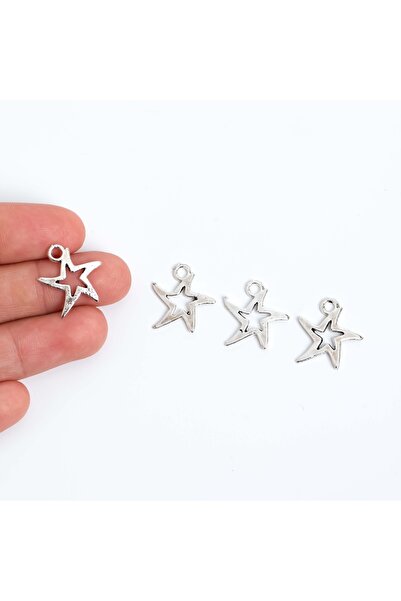 yfhobi 6 Adet - 18 Mm Yıldız Desenli Metal Uç, Takı Malzemesi, Boyalı Gümüş K...
