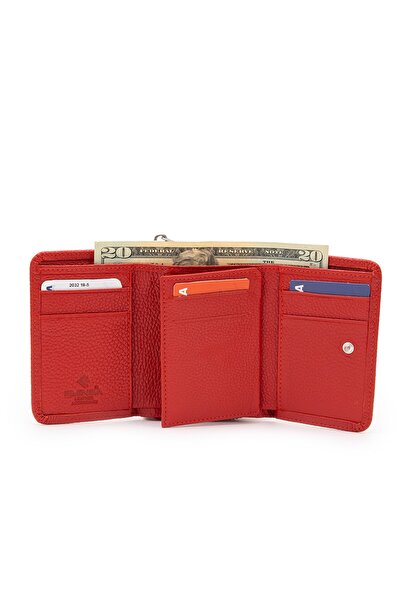 Eminsa Kırmızı Hakiki Deri Kadın Cüzdanı