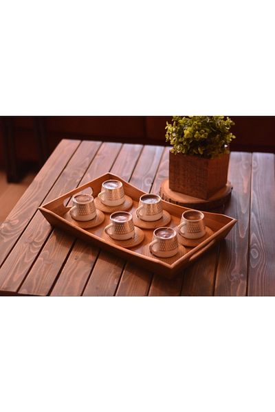 Bambuu Hattat 6-Person Porcelain Coffee Set with Gold Patterned Bamboo Base