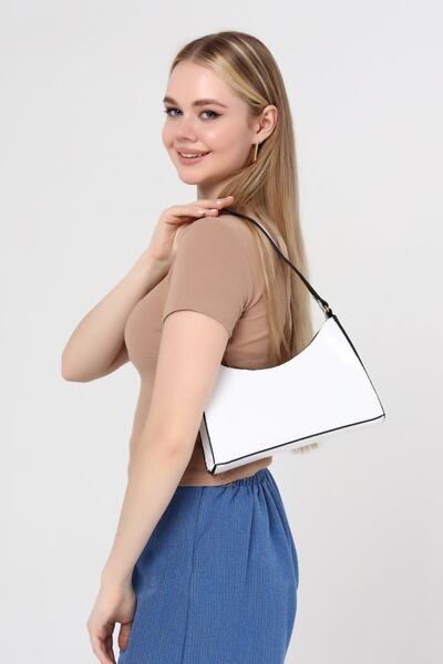 Güce White Crocodile Patterned Baguette Baguette Hand and Shoulder Bag Gc009001k