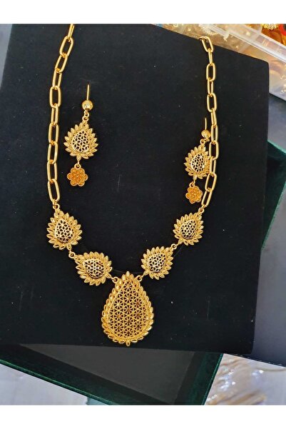 barisiva gold 22 Ayar Altın Kaplama Şık Kolye Ve Küpe Seti