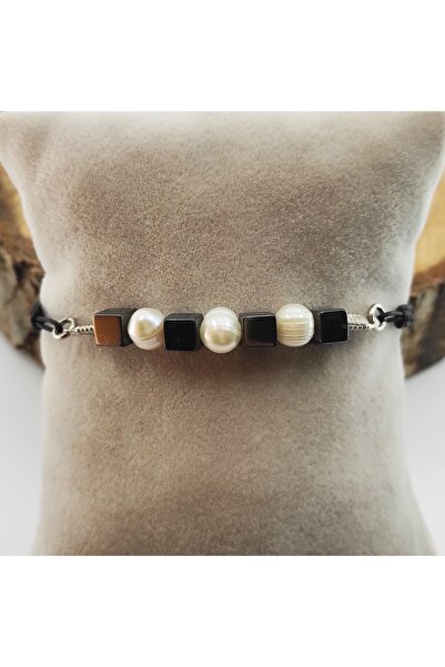ByKolyeucum سوار محبوك من الهيماتيت مع اللؤلؤ الطبيعي