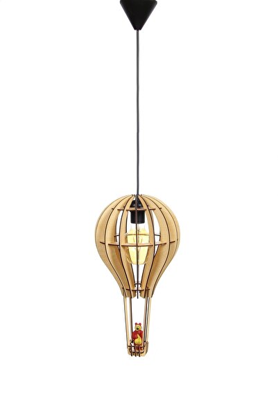 hü ma tasarım ve aksesuar Kapadok Çocuk Genç Odası Için Doğal Ahşap Mdf 3d Puzzle Uçan Balon Avize- Biblo Ampul Dahil Değildir