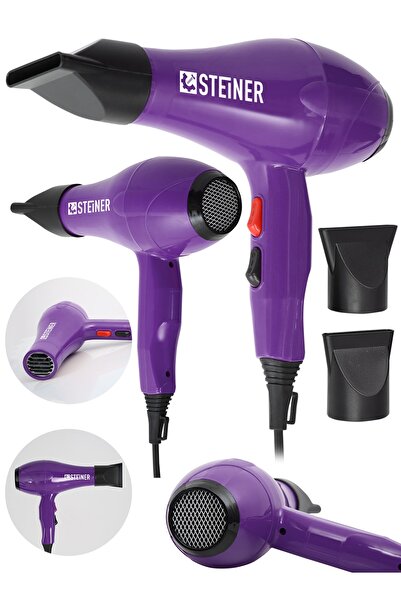 STEİNER Alman 3800 Watt Profesyonel Saç Kurutma Makinesi Fön Makinesi Ac Motor Ms-9001 Mor + 2 Adet Başlık