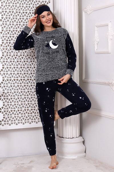 Wordex Fwn 3014 Set de pijamale pentru femei din pluș Welsoft fleece iarnă cu model lunar