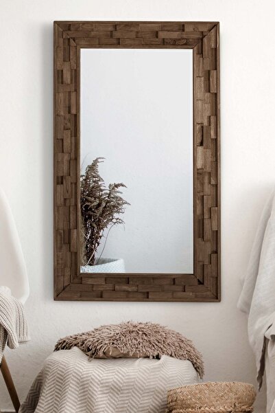 Resmo Jenga Ceviz Doğal Ağaç Masif 58x98 Cm Tahta Parçacıklı Salon Ofis Mutfak Duvar Konsol Boy Aynası