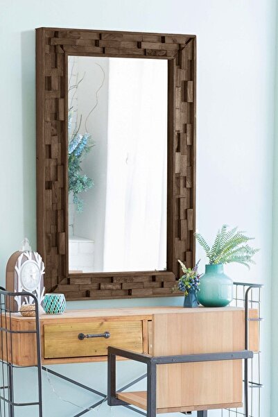 Resmo Jenga Ceviz Doğal Ağaç Masif 58x98 Cm Tahta Parçacıklı Salon Ofis Mutfak Duvar Konsol Boy Aynası