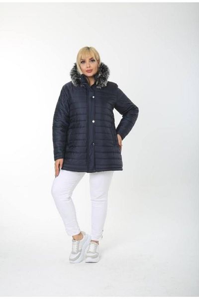 By Alba Collection Women's Navy Blue Wool Curly Puffer Jacket