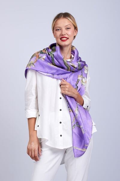 Nomads Felt Silk Shawl Scarf| Purple Van Gogh Almond Tree| 140 cm| Nomads Felt