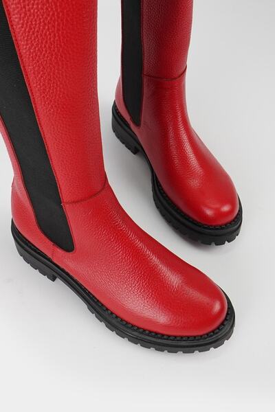 TUNAELLİ Kadın Kırmızı Hakiki Doğal Deri 35-41 Numara Çizme