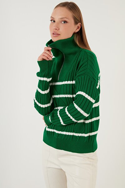 Lela Смугастий светр з коміром на блискавці, в'язаний трикотаж 63622458