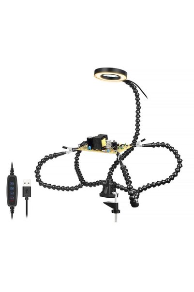 UpWay Led Işıklı 3x Büyüteç Lehim Havya Masa Sehpa Standı Yardımcı Esnek Tutu...