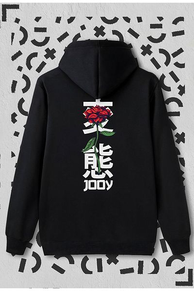 Jooy Company Hanorac negru cu glugă Japan Rose