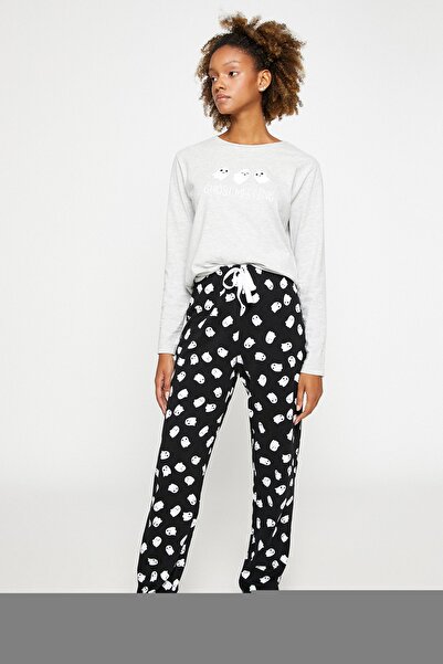 Koton Women's Black Patterned Pajama Set 3WLK40154MK