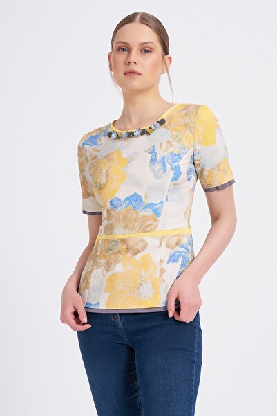 Balizza Bluz Aksesuar Detaylı Desenli Bluz