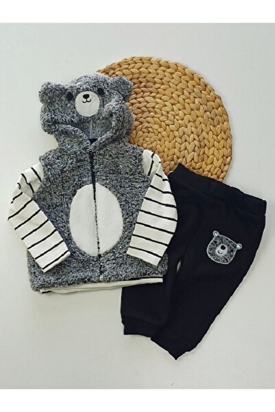 Cimcime Bebe Ayıcık Yelekli Bebek Takım