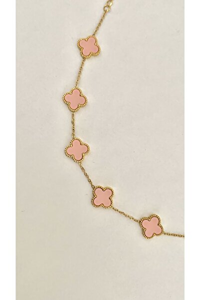 Opia JEWELRY - Pembe Taşlı Çelik Yonca Bileklik (22 Cm)