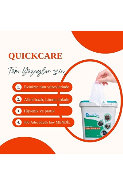 QUICKCARE Dezenfektanlı Limon Parfümlü Yüzey Temizleme Bezi 400 Lü