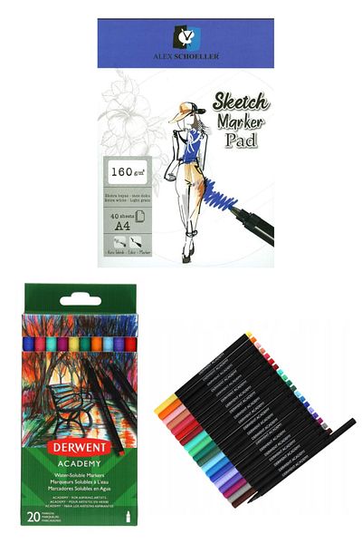 GLANCE Alex Schoeller A4 160 Gr Sketch Marker Pad Derwent Academy Marker Pen Set of 20