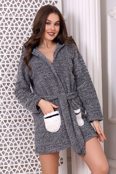 Wordex Fwn 3307 Welsoft Fleece βελούδινη γυναικεία κουκούλα μαλακή ρόμπα με τσέπες