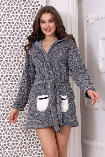 Wordex Fwn 3307 Welsoft Fleece βελούδινη γυναικεία κουκούλα μαλακή ρόμπα με τσέπες