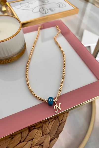 Trendy Butik قلادة سلسلة محبوكة بحرف N وعين الشر