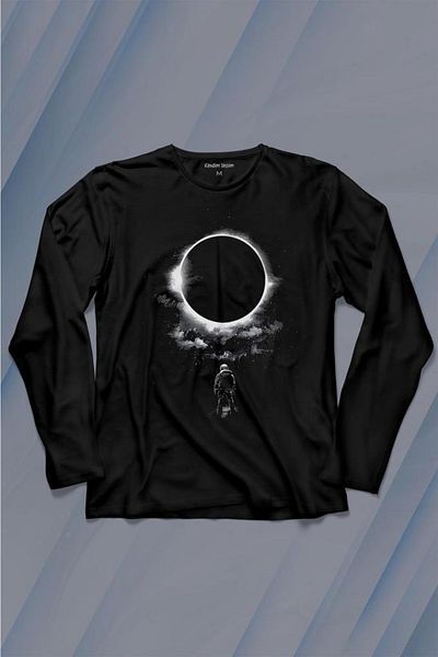 Kendim Seçtim Tricou cu mânecă lungă astronaut Cosmos Tricou imprimat Black Hole on the Moon Abkaning the Earth