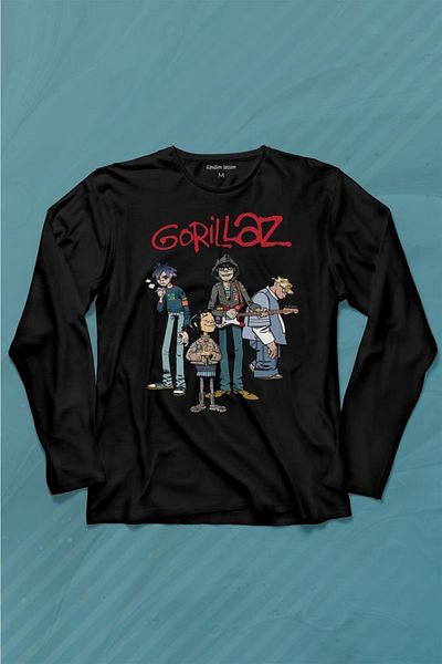 Kendim Seçtim Gorillaz 2D Rock Band Blur - Tricou cu mânecă lungă Feel Good Damon Albarn
