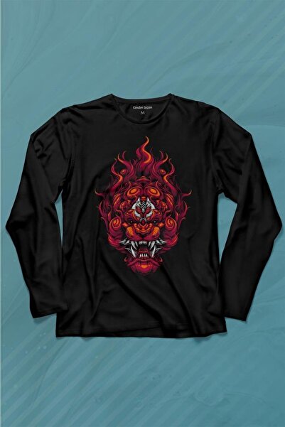 Kendim Seçtim Lion Fire Head Lion Japan maska majica dugih rukava Štampano T-...