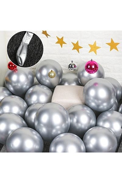 Parti dolabı 5 Pieces Silver Gray Chrome Shiny Balloon Metallic Mirror Balloon