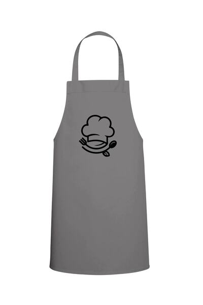 Tasarım Trend Aşçı Özel Baskılı Chef Mutfak Önlüğü Gri