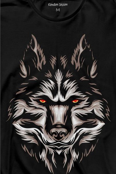 Kendim Seçtim Wolf Head Wolf Head Grey Wolf Red Eyes Tricou cu mânecă lungă Tricou imprimat